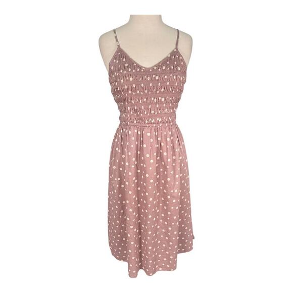 Keren Hart Mauve Polka Dot Smocked Spaghetti Strap SunDress Size Medium NWT - Picture 5 of 11